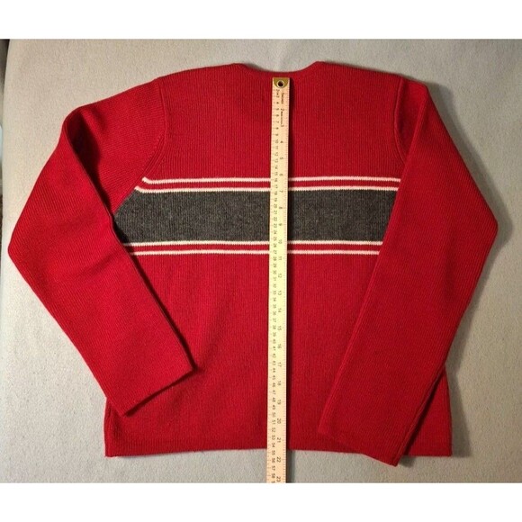 Abercrombie & Fitch Wool Sweater Womens Large Red Gray Stripe Cozy Warm Vintage - Picture 7 of 8